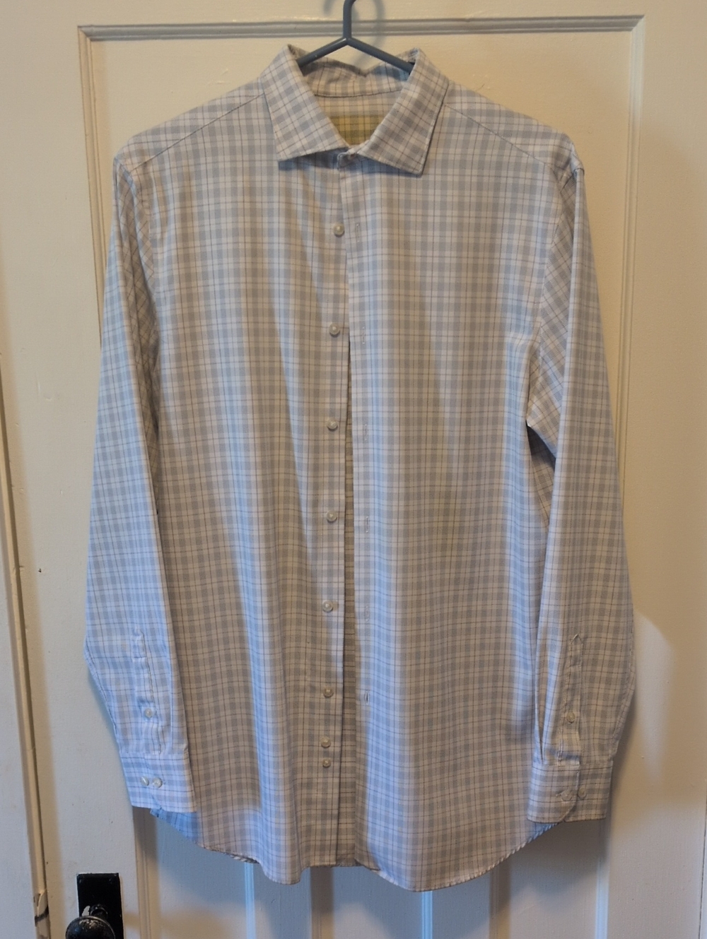 Perry Ellis Blue and White Plaid Dress Shirt